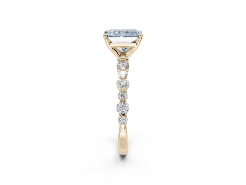 Radiant Cut Pavé Engagement Ring Setting for a Fancy Blue Lab-Grown Diamond | Alternating Accents | Yellow Gold