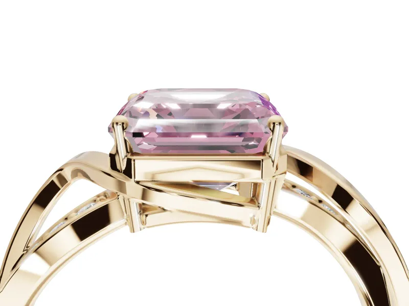 Asscher Cut Bypass Solitaire Engagement Ring Setting for a Fancy Pink Lab-Grown Diamond | Pavé Strands | Yellow Gold