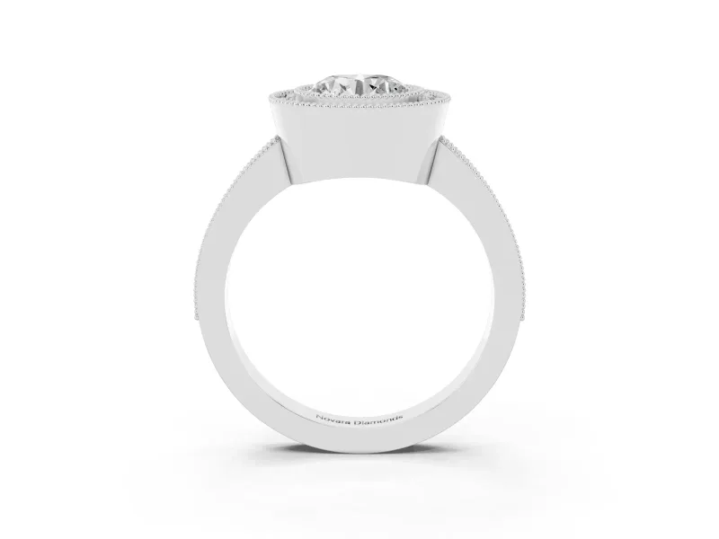 Round Cut Diamond Halo Engagement Ring Set in White gold with Pavé Band and Round Halo Stones