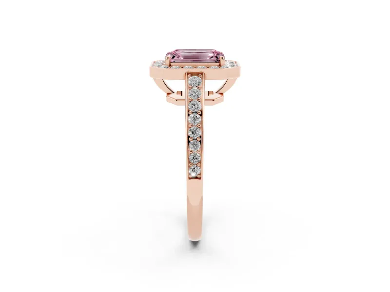 Emerald Cut Framed Halo Engagement Ring Setting for a Fancy Pink Lab-Grown Diamond | Rose Gold