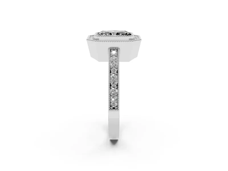 Radiant Cut Milgrain Halo Engagement Ring Setting for a Black Center | Pavé Band | Sterling Silver