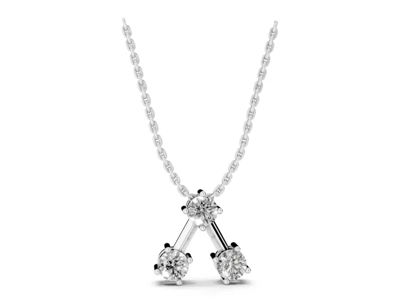 Round Lab-Grown Diamond Three-Stone Open Triangle Pendant Necklace | Prong Set | White Gold