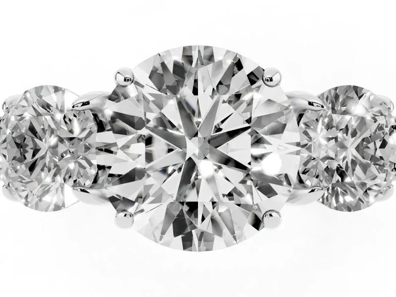 Round Three Stone Engagement Ring Setting | Round Side Stones and Open Baskets | Sterling Silver