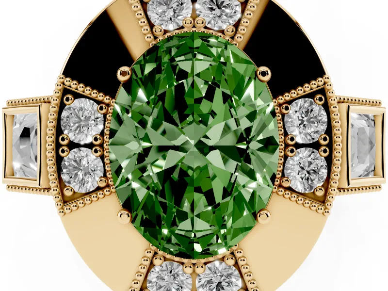 Oval Milgrain Sectioned Halo Engagement Ring Setting for a Fancy Green Lab-Grown Diamond | Yellow Gold