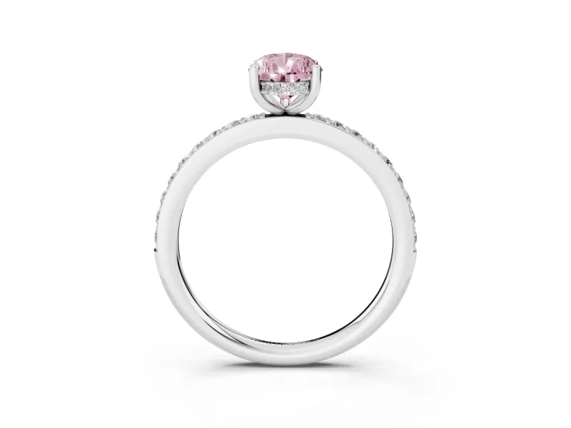 Fancy Pink Pear Cut Diamond Pavé Band Ring Set in Platinum with Prong-Set Center Stone