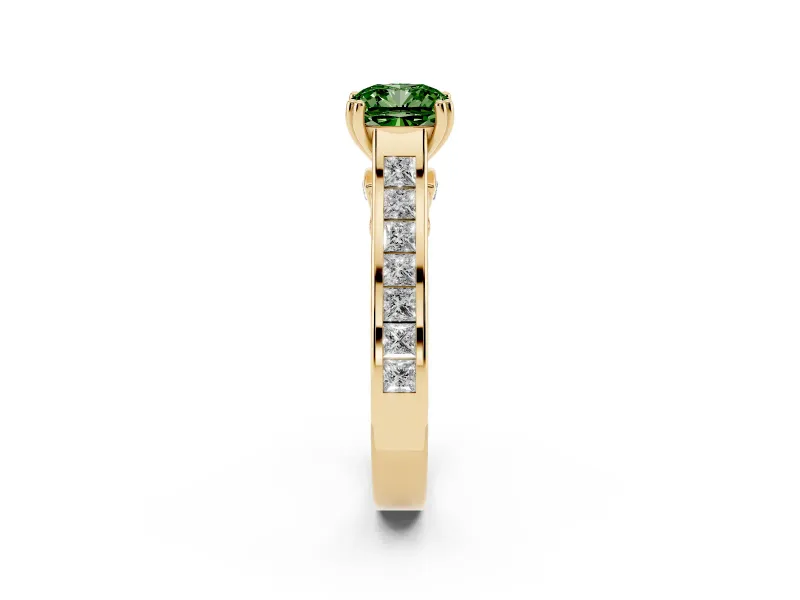 Cushion Cut Channel Engagement Ring Setting for a Fancy Green Lab-Grown Diamond | Yellow Gold - Design NV-24671