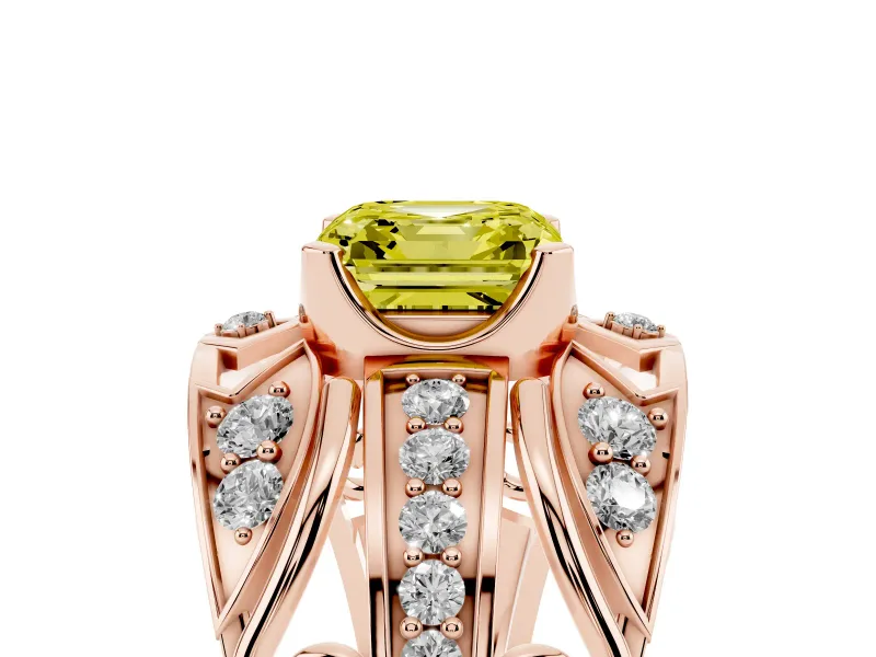 Asscher Cut Art Deco Engagement Ring Setting for a Fancy Yellow Lab-Grown Diamond | Rose Gold