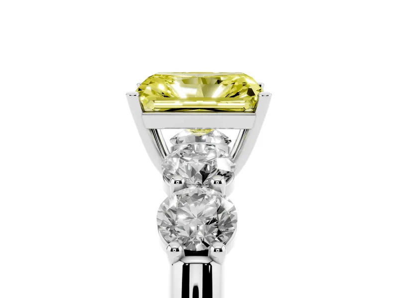 Radiant Cut Five Stone Engagement Ring Setting for a Fancy Yellow Lab-Grown Diamond | Prong Set Side Stones | White Gold