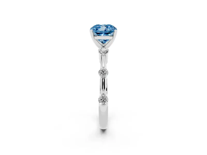 Cushion Cut Bar Set Engagement Ring Setting for a Fancy Blue Lab-Grown Diamond | White Gold
