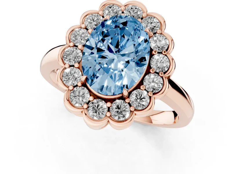 Oval Scalloped Cluster Halo Engagement Ring Setting for a Fancy Blue Lab-Grown Diamond | Plain Band | Rose Gold
