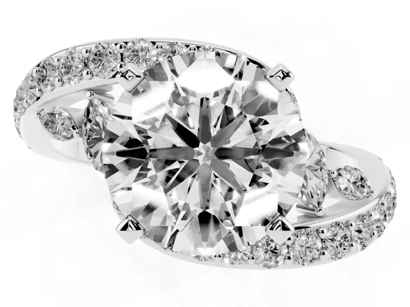 Round Cut Diamond Solitaire Ring Set in Platinum with Pavé Twist Band and Secure Prong Setting
