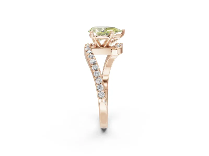 Pear-Shaped Bypass Pavé Engagement Ring Setting for a Fancy Yellow Lab-Grown Diamond | Rose Gold