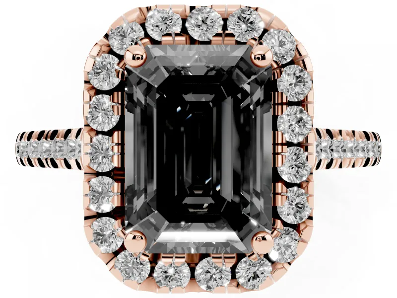 Emerald Cut Halo Engagement Ring Setting for a Black Center | Tapered Band | Rose Gold