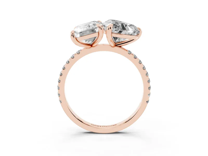 Emerald Cut and Heart-Shaped Lab-Grown Diamond Toi et Moi Engagement Ring | Pavé Band | Rose Gold