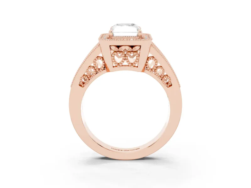 Radiant Cut Vintage Milgrain Halo Engagement Ring Setting | Pave Split Shank | Rose Gold