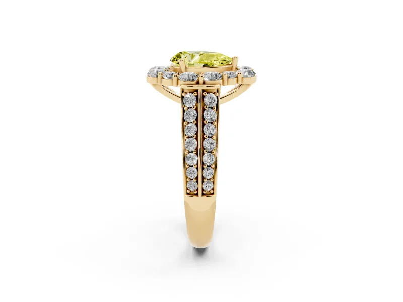 Pear-Shaped Large Accent Halo Engagement Ring Setting for a Fancy Yellow Lab-Grown Diamond | Yellow Gold