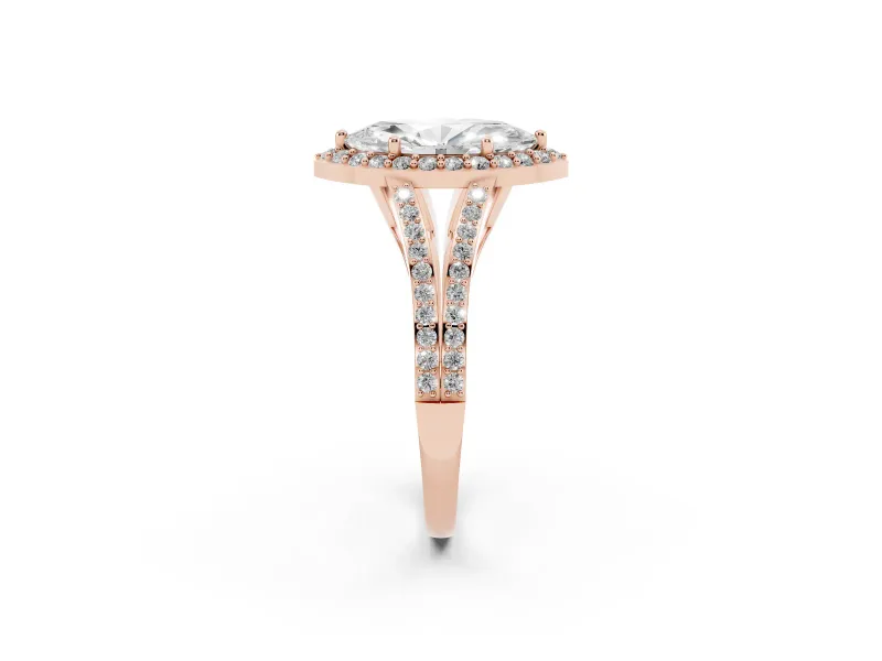 Marquise Halo Engagement Ring Setting | V-Split Pavé Band | Rose Gold