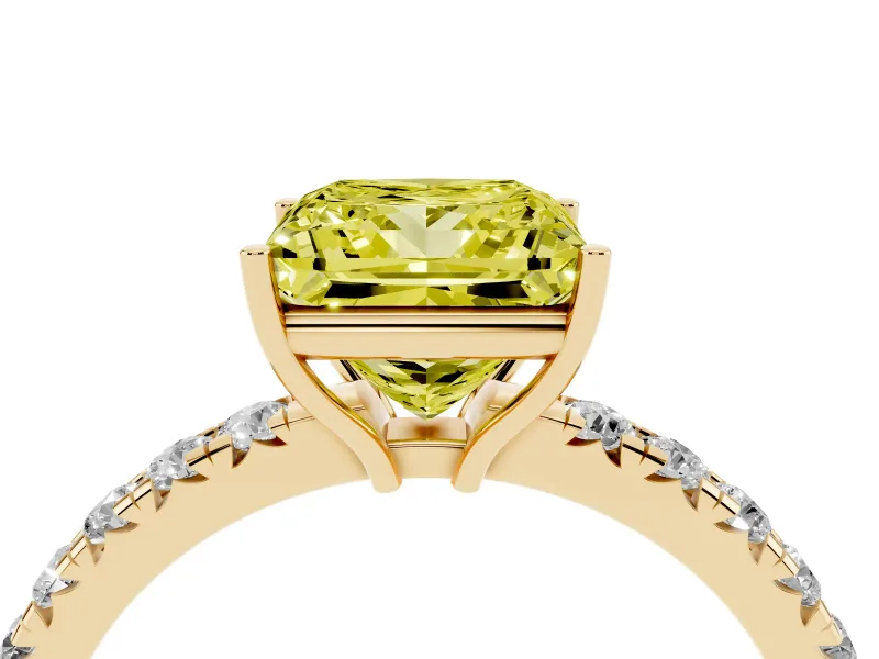 Princess Cut Pave Engagement Ring Setting for a Fancy Yellow Lab-Grown Diamond | Shared Prong Band | Yellow Gold