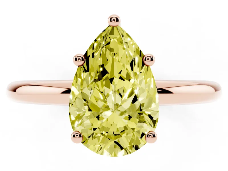 Pear-Shaped Hidden Halo Engagement Ring Setting for a Fancy Yellow Lab-Grown Diamond | Plain Band | Rose Gold