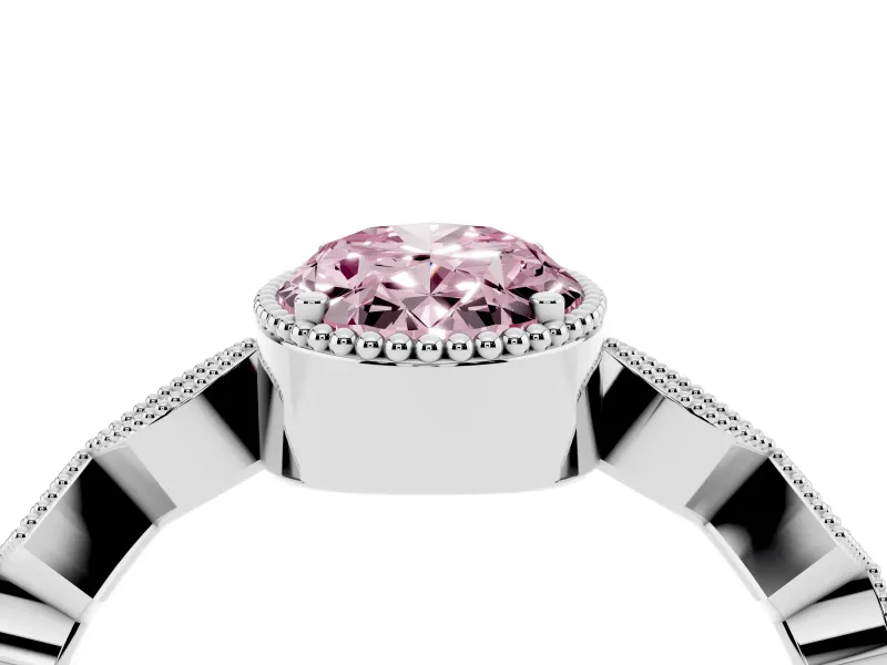 Fancy Pink Oval Cut Diamond Milgrain Marquise Twist Band Ring Set in White gold with Prong Setting
