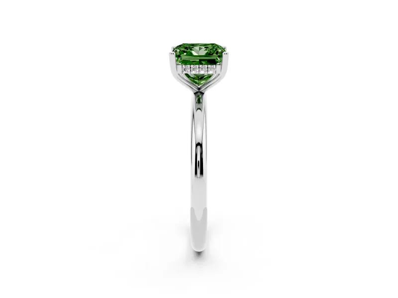 Princess Cut Micro-Prong Hidden Halo Engagement Ring Setting for a Fancy Green Lab-Grown Diamond | Plain Band | Platinum