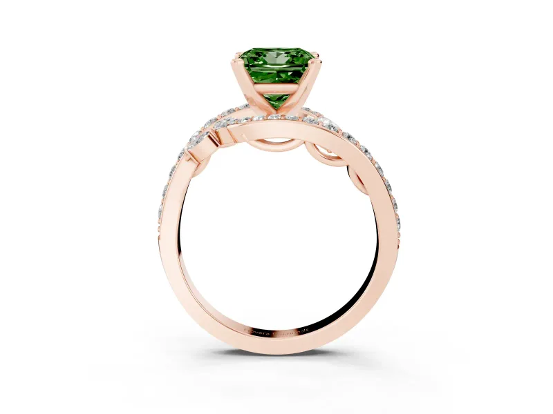 Princess Cut Bypass Engagement Ring Setting for a Fancy Green Lab-Grown Diamond | Rose Gold