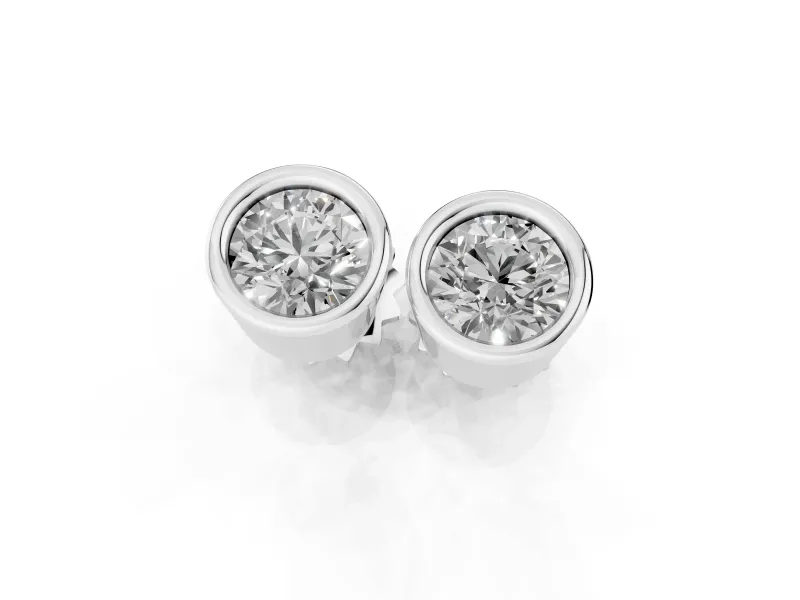 Round Lab-Grown Diamond Full Bezel Solitaire Stud Earrings | Push Backs | Sterling Silver