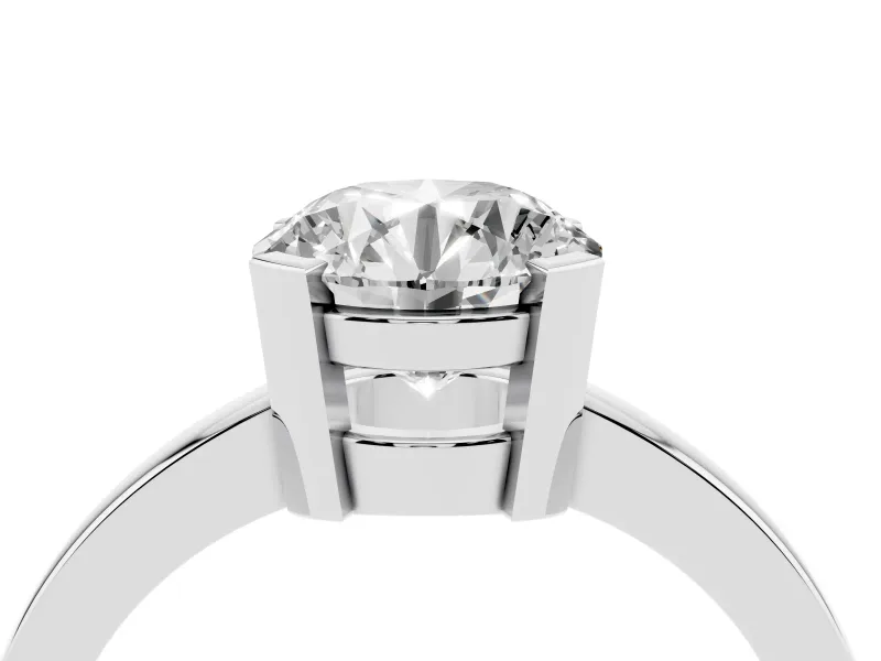 Round Cut Diamond Solitaire Ring Set in White gold with Prong Head and Smooth Polished Band