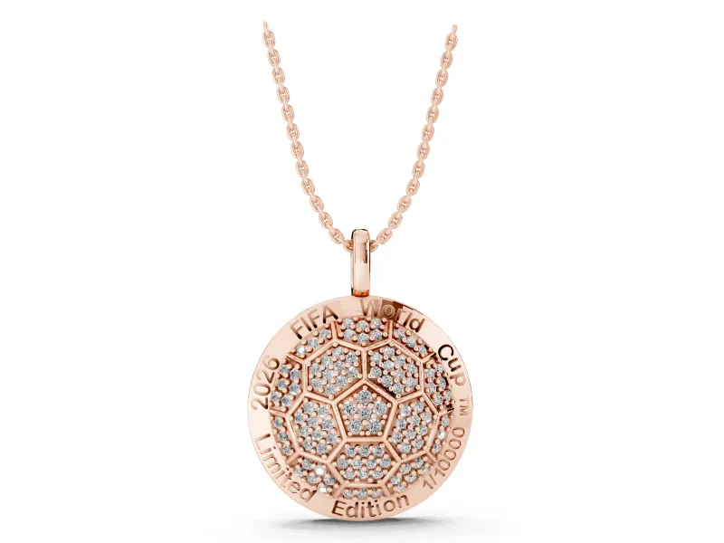 Round Lab-Grown Diamond Pavé Soccer Ball Pendant Necklace | Lettered Rim | Rose Gold