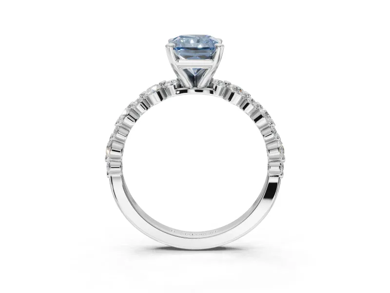 Radiant Cut Pavé Engagement Ring Setting for a Fancy Blue Lab-Grown Diamond | Alternating Accents | Sterling Silver