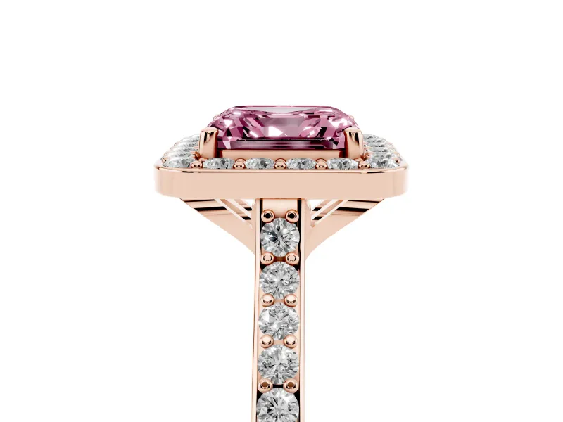 Asscher Cut Halo Engagement Ring Setting for a Fancy Pink Lab-Grown Diamond | Rose Gold - Design NV-24729
