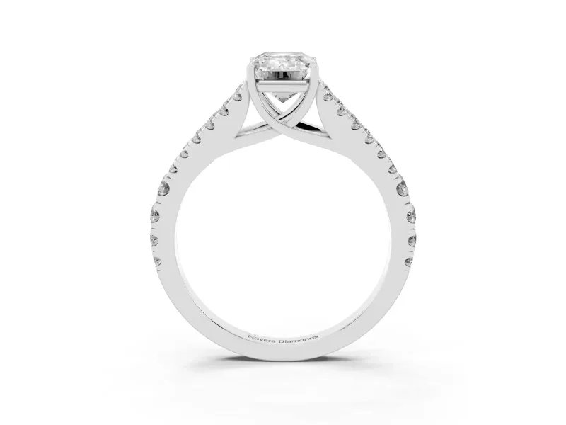 Emerald Cut Graduated Pave Split Shank Engagement Ring Setting | V Split Shoulders | Platinum