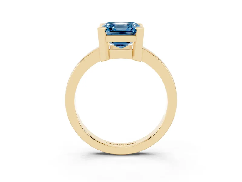 Asscher Cut Solitaire Engagement Ring Setting for a Fancy Blue Lab-Grown Diamond | Flat Tab Prongs | Yellow Gold