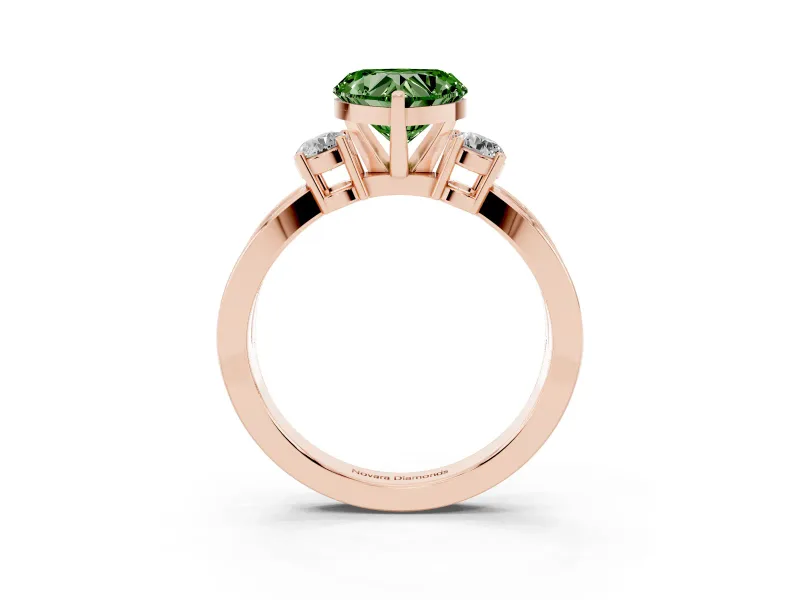 Fancy Green Three-Stone Heart Cut Diamond Twist Band Ring Set in Rose gold with Pavé Accents and Prong Setting