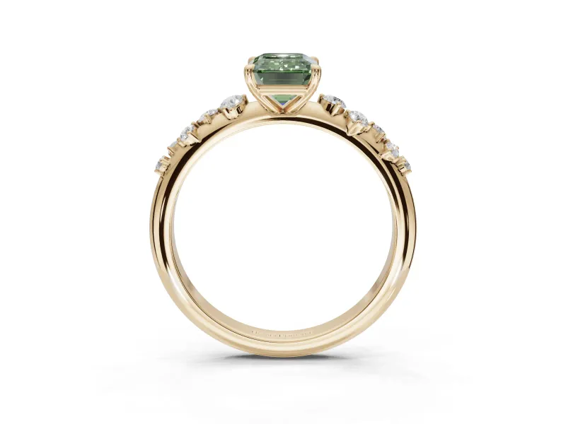 Emerald Cut Graduated Solitaire Engagement Ring Setting for a Fancy Green Lab-Grown Diamond | Yellow Gold