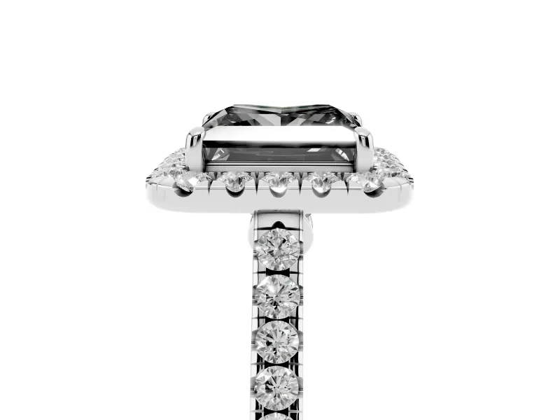 Princess Cut Halo Engagement Ring Setting for a Black Center | Pavé Shoulders | Sterling Silver