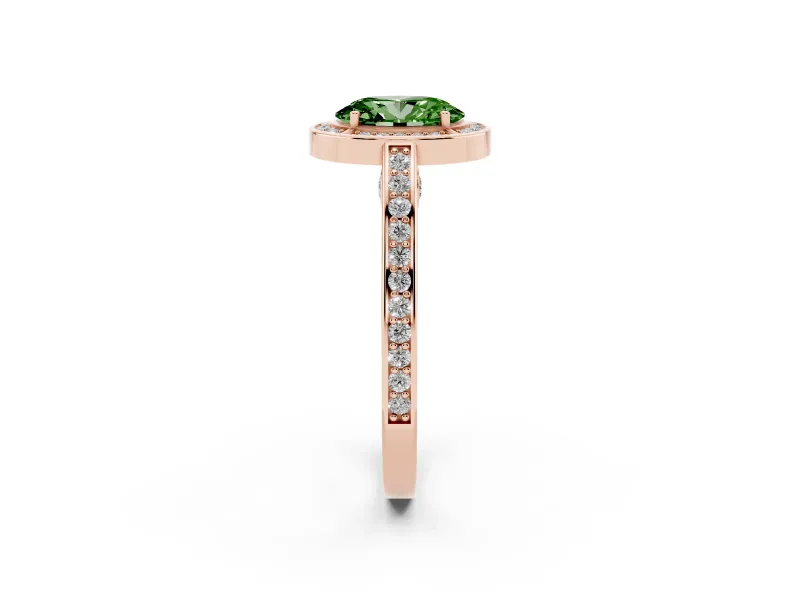 Oval Sectioned Halo Engagement Ring Setting for a Fancy Green Lab-Grown Diamond | Rose Gold