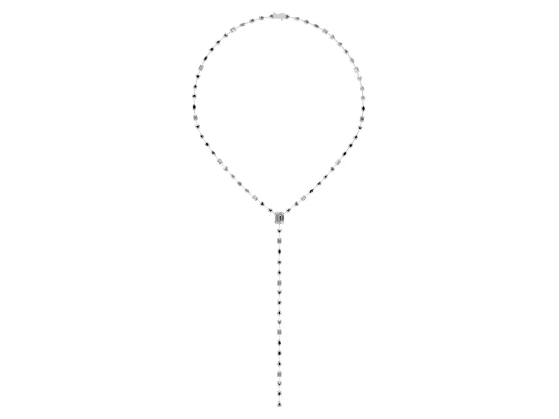 Mixed Shape Lab-Grown Diamond Station Lariat Necklace | Emerald Cut Focal Stone | Sterling Silver