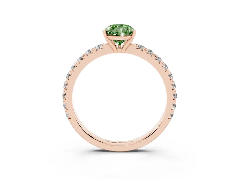 Pear-Shaped Pave Solitaire Engagement Ring Setting for a Fancy Green Lab-Grown Diamond | Shared Prong Band | Rose Gold