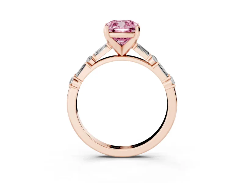 Cushion Cut Baguette Side Stone Engagement Ring Setting for a Fancy Pink Lab-Grown Diamond | Rose Gold