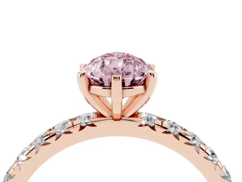 Pear-Shaped Pavé Engagement Ring Setting for a Fancy Pink Lab-Grown Diamond | Rose Gold