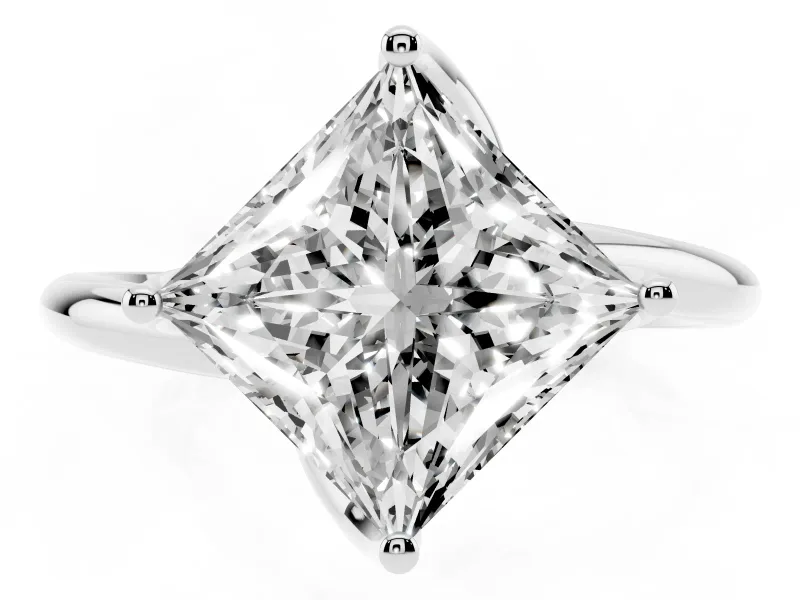 Princess Cut Bypass Solitaire Engagement Ring Setting | Plain Band | White Gold