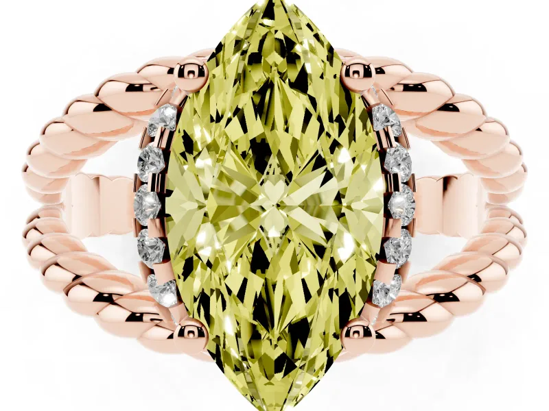 Marquise Rope Split Shank Engagement Ring Setting for a Fancy Yellow Lab-Grown Diamond | Rose Gold