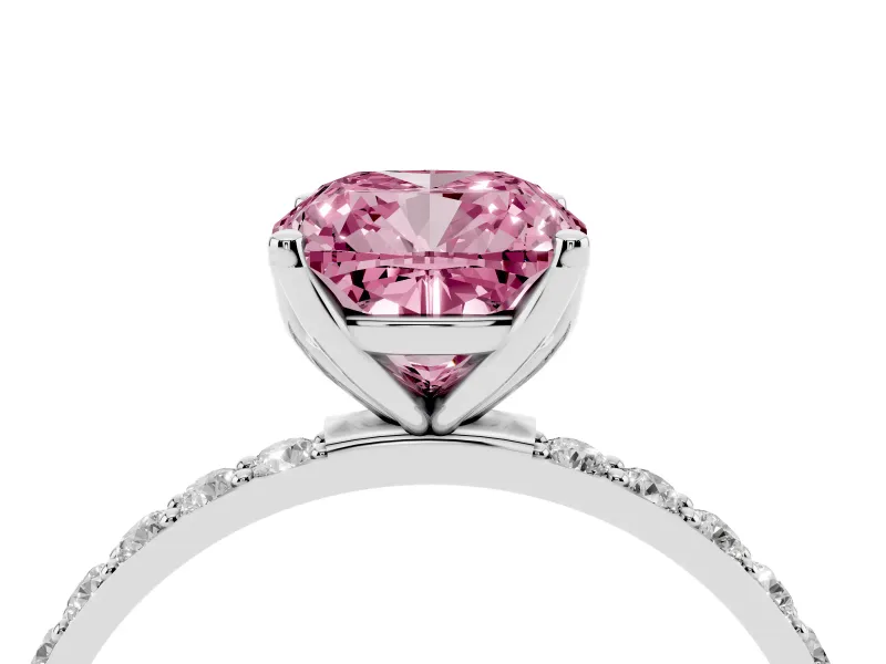 Cushion Cut Pave Solitaire Engagement Ring Setting for a Fancy Pink Lab-Grown Diamond | Slim Band | Sterling Silver