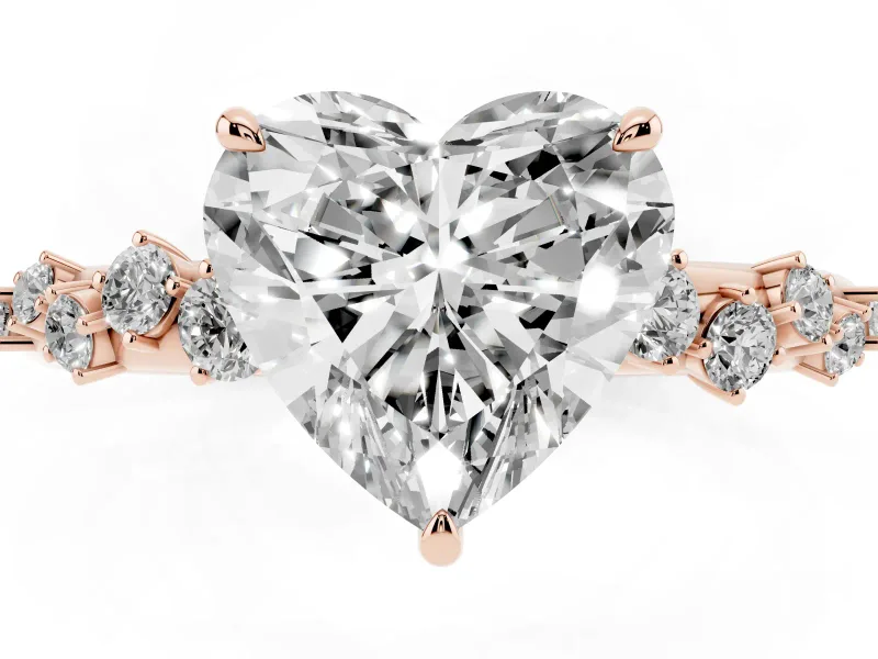 Heart-Shaped Solitaire Engagement Ring Setting | Graduated Scattered Accents | Rose Gold