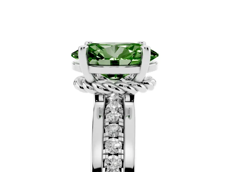 Oval Channel Set Engagement Ring Setting for a Fancy Green Lab-Grown Diamond | Rope Collar | Sterling Silver
