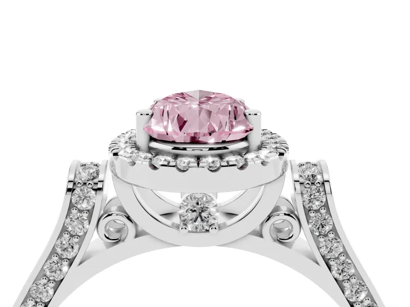 Pear-Shaped Halo Engagement Ring Setting for a Fancy Pink Lab-Grown Diamond | Pavé Panel Shoulders | White Gold