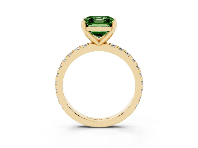 Asscher Cut Pavé Engagement Ring Setting for a Fancy Green Lab-Grown Diamond | Yellow Gold