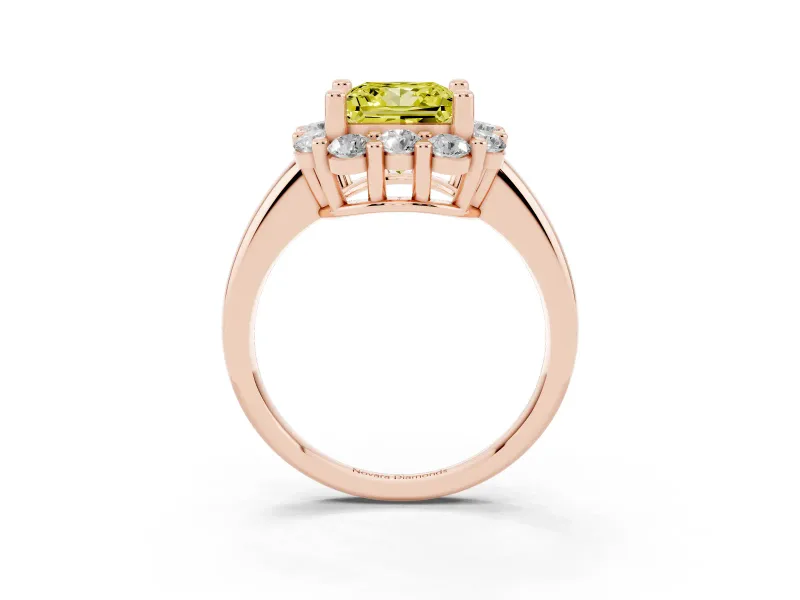 Princess Cut Cluster Halo Engagement Ring Setting for a Fancy Yellow Lab-Grown Diamond | Large Round Accents | Rose Gold