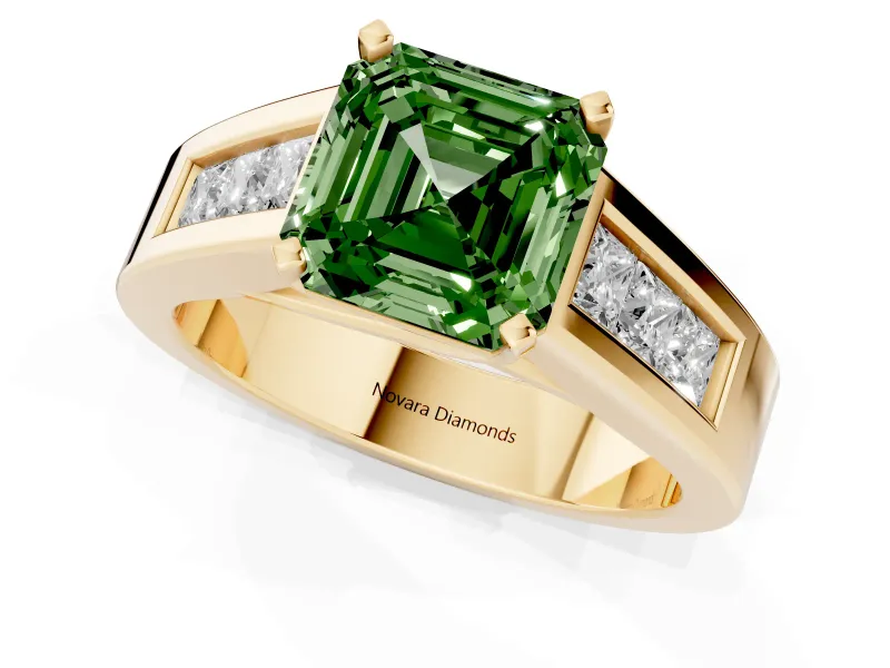 Asscher Cut Channel-Set Engagement Ring Setting for a Fancy Green Lab-Grown Diamond | Yellow Gold